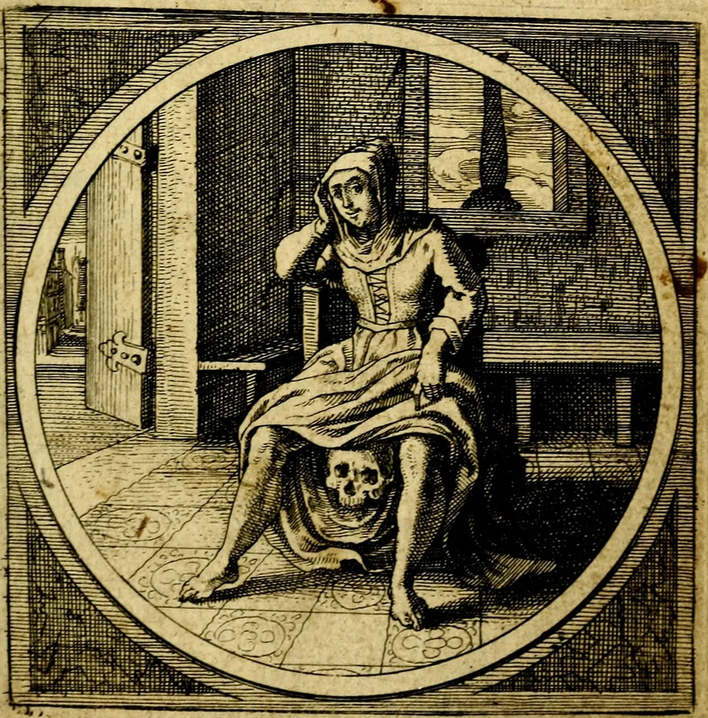 An illustration from Emblemata moralia nova, das ist: achtzig Sinnreiche nachdenckliche Figuren auss heyliger Schrifft in Kupfferstücken fürgestellet, worinnen schöne Anweisungen zu wahrer Gottesforcht begrieffen ... mit Lateinischen und Teutschen, nachmals aber von M.C.R. mit Frantzösischen und Italianischen Versen erkläret .., 1630, leaf 46