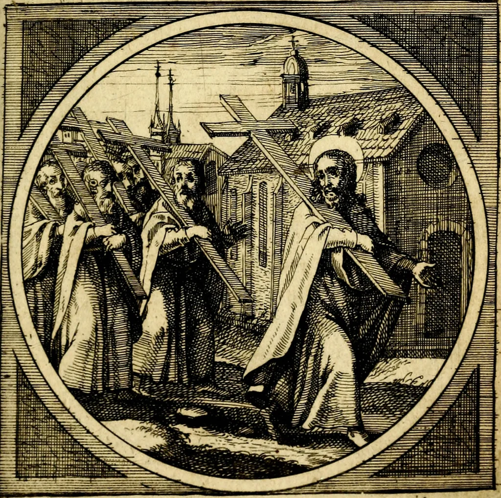 An illustration from Emblemata moralia nova, das ist: achtzig Sinnreiche nachdenckliche Figuren auss heyliger Schrifft in Kupfferstücken fürgestellet, worinnen schöne Anweisungen zu wahrer Gottesforcht begrieffen ... mit Lateinischen und Teutschen, nachmals aber von M.C.R. mit Frantzösischen und Italianischen Versen erkläret .., 1630, leaf 54