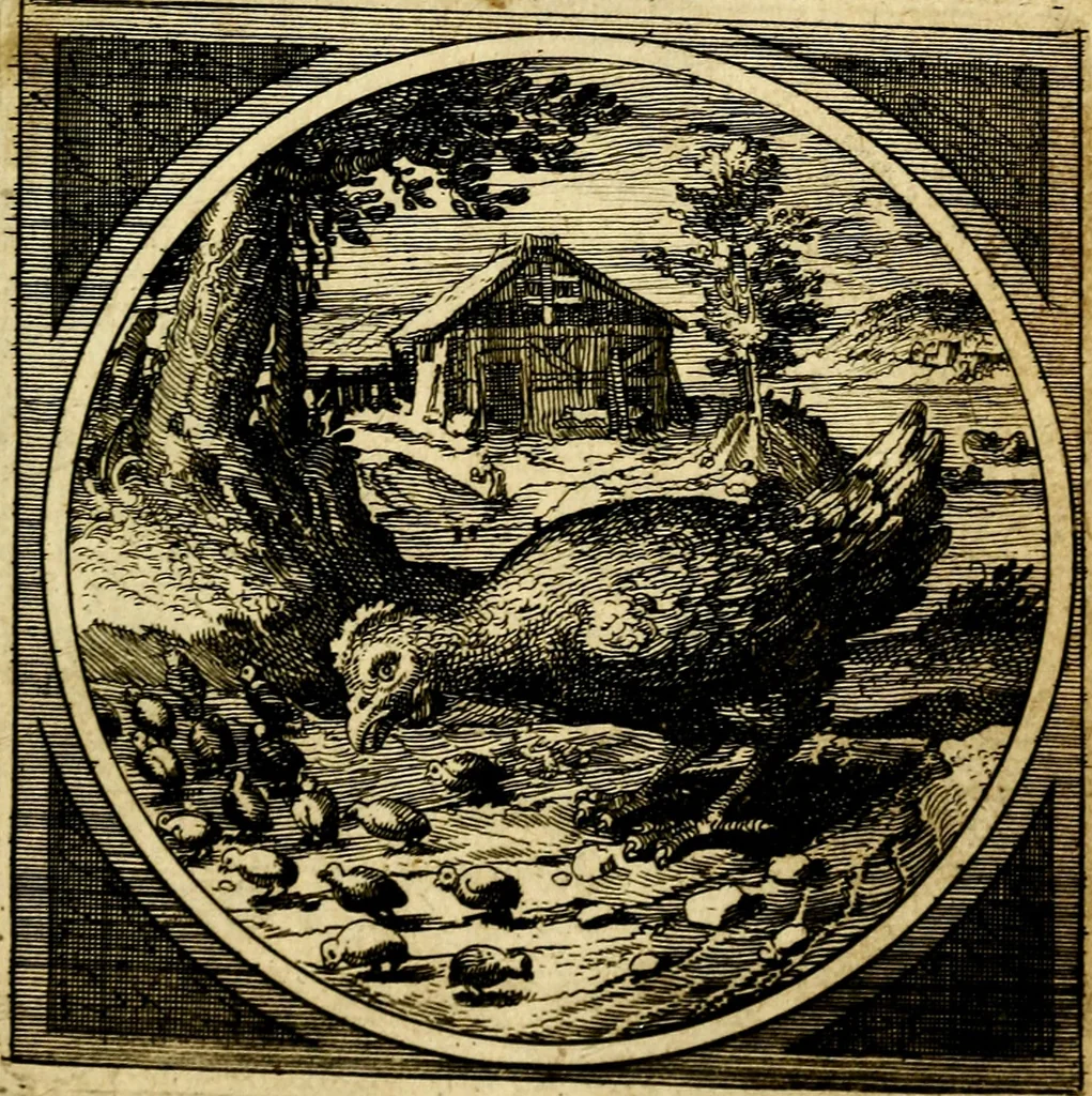An illustration from Emblemata moralia nova, das ist: achtzig Sinnreiche nachdenckliche Figuren auss heyliger Schrifft in Kupfferstücken fürgestellet, worinnen schöne Anweisungen zu wahrer Gottesforcht begrieffen ... mit Lateinischen und Teutschen, nachmals aber von M.C.R. mit Frantzösischen und Italianischen Versen erkläret .., 1630, leaf 58