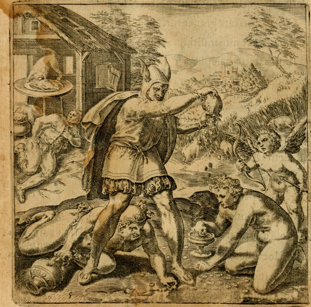 An illustration from Emblemata moralia et oeconomica de rerum usu et abusu, 1609, leaf 13
