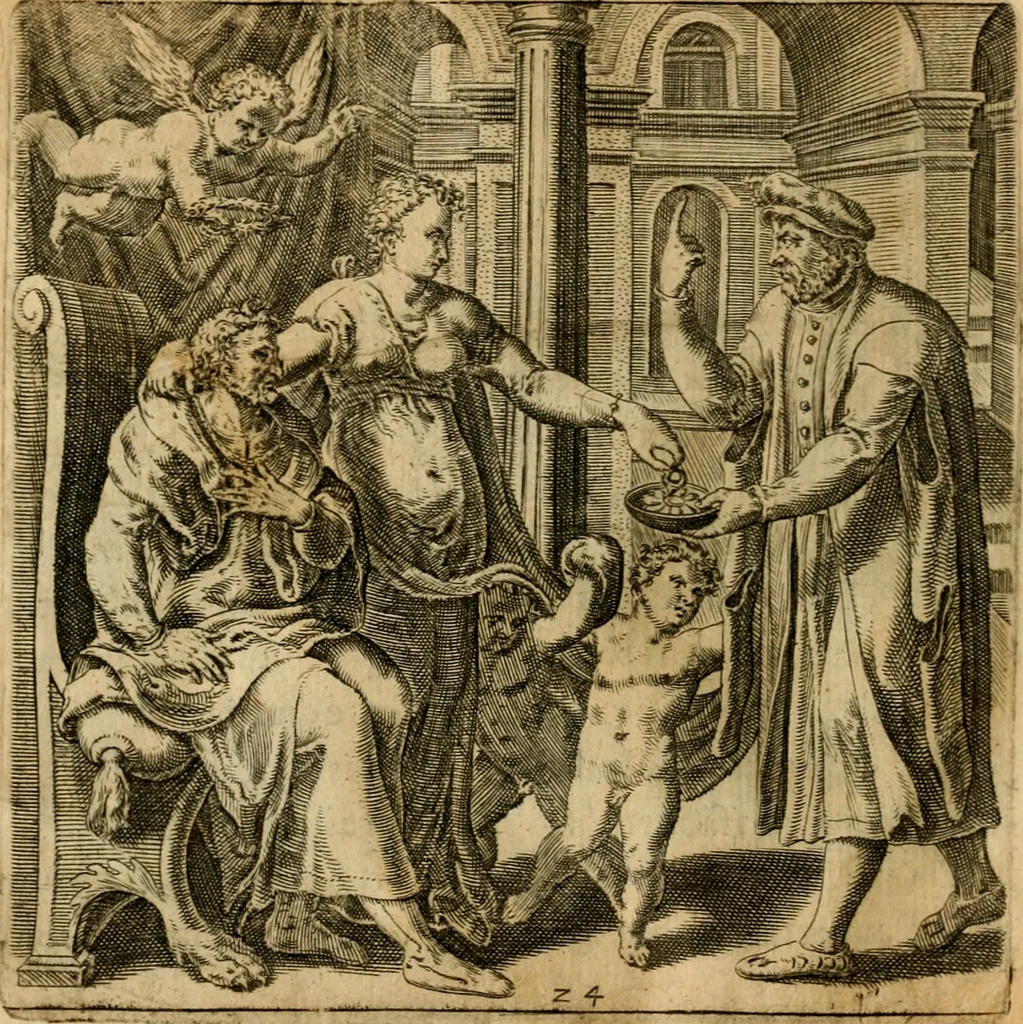 An illustration from Emblemata moralia et oeconomica de rerum usu et abusu, 1609, leaf 51