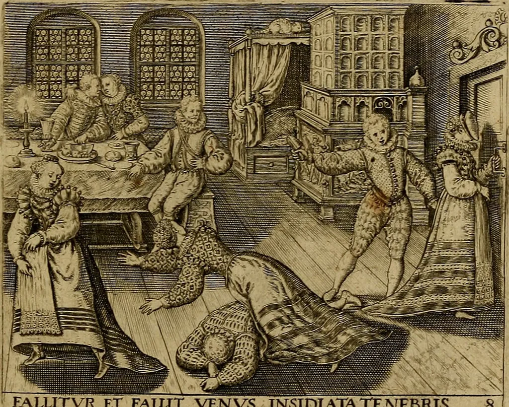 An illustration from Emblemata nobilitati et vulgo scitu digna : singulis historijs symbola adscripta & elegantes versus historiam explica[n]tes : accessit galearu[m] expositio, & disceptatio de origine nobilitatis, 1592, leaf 104