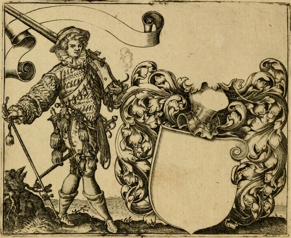 An illustration from Emblemata nobilitati et vulgo scitu digna : singulis historijs symbola adscripta & elegantes versus historiam explica[n]tes : accessit galearu[m] expositio, & disceptatio de origine nobilitatis, 1592, leaf 117