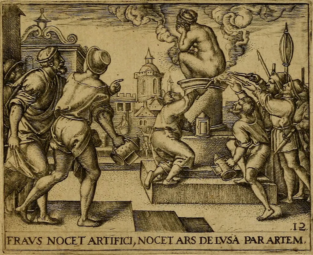 An illustration from Emblemata nobilitati et vulgo scitu digna : singulis historijs symbola adscripta & elegantes versus historiam explica[n]tes : accessit galearu[m] expositio, & disceptatio de origine nobilitatis, 1592, leaf 134
