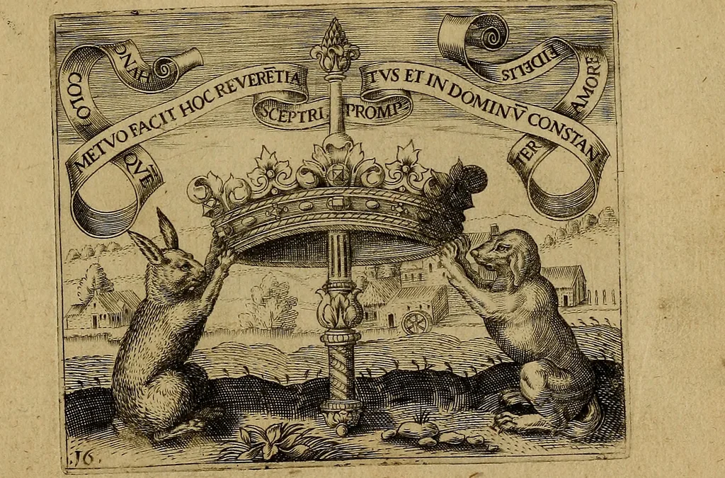 An illustration from Emblemata nobilitati et vulgo scitu digna : singulis historijs symbola adscripta & elegantes versus historiam explica[n]tes : accessit galearu[m] expositio, & disceptatio de origine nobilitatis, 1592, leaf 166