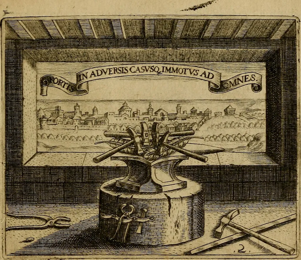 An illustration from Emblemata nobilitati et vulgo scitu digna : singulis historijs symbola adscripta & elegantes versus historiam explica[n]tes : accessit galearu[m] expositio, & disceptatio de origine nobilitatis, 1592, leaf 56