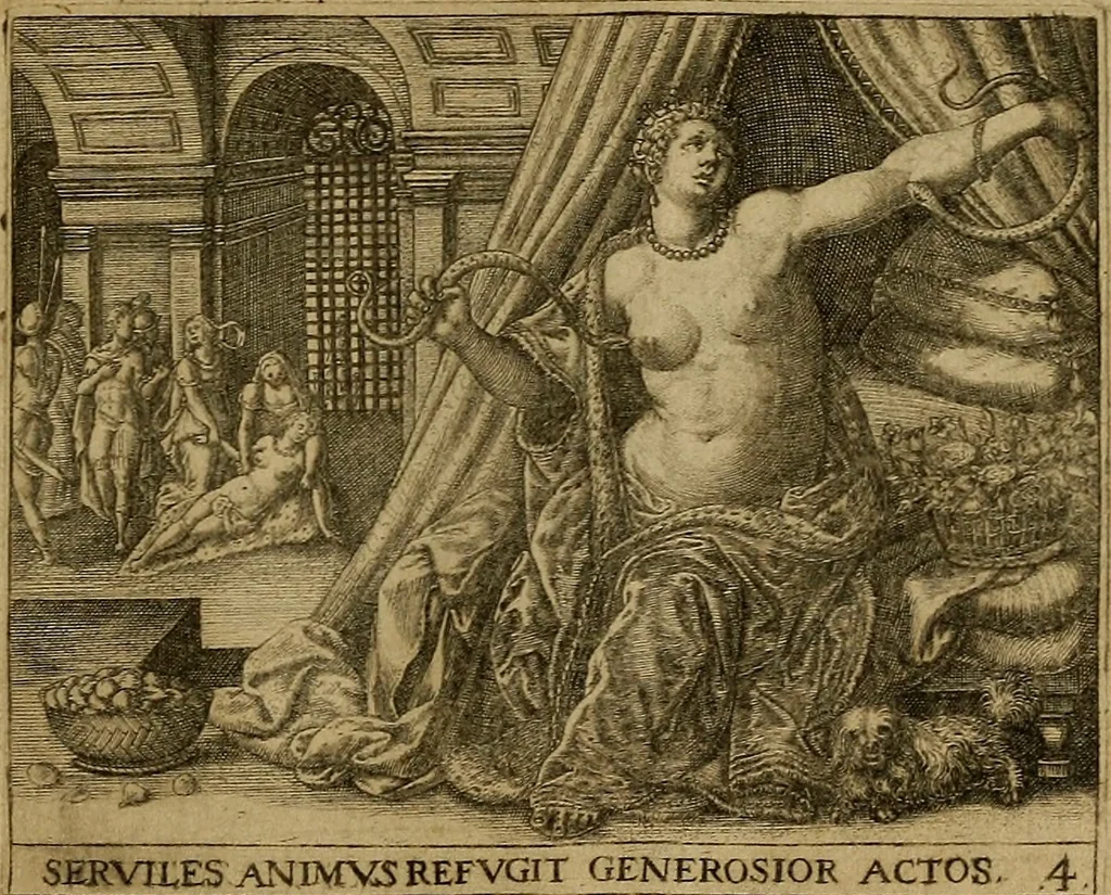 An illustration from Emblemata nobilitati et vulgo scitu digna : singulis historijs symbola adscripta & elegantes versus historiam explica[n]tes : accessit galearu[m] expositio, & disceptatio de origine nobilitatis, 1592, leaf 72