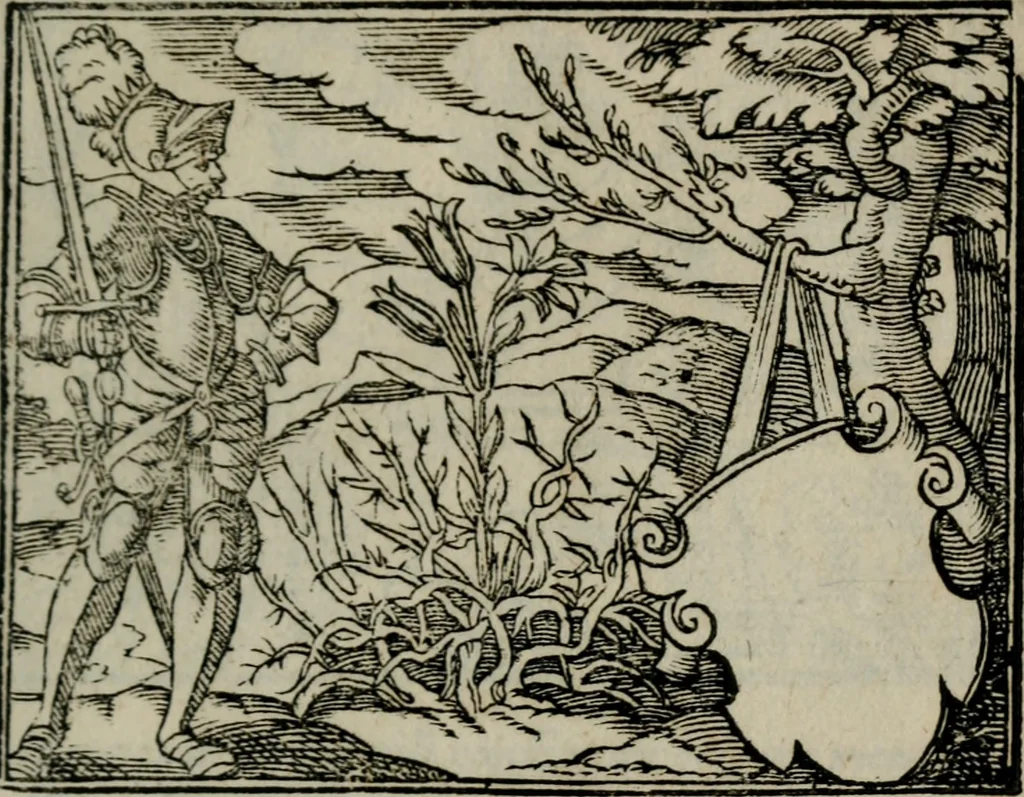 An illustration from Emblemata physico-ethica, hoc est, Naturae morum moderatricis picta praecepta : à Nicolao Taurello Montbelgardensi ... observata, & vario conscripta carmine, 1602, leaf 102