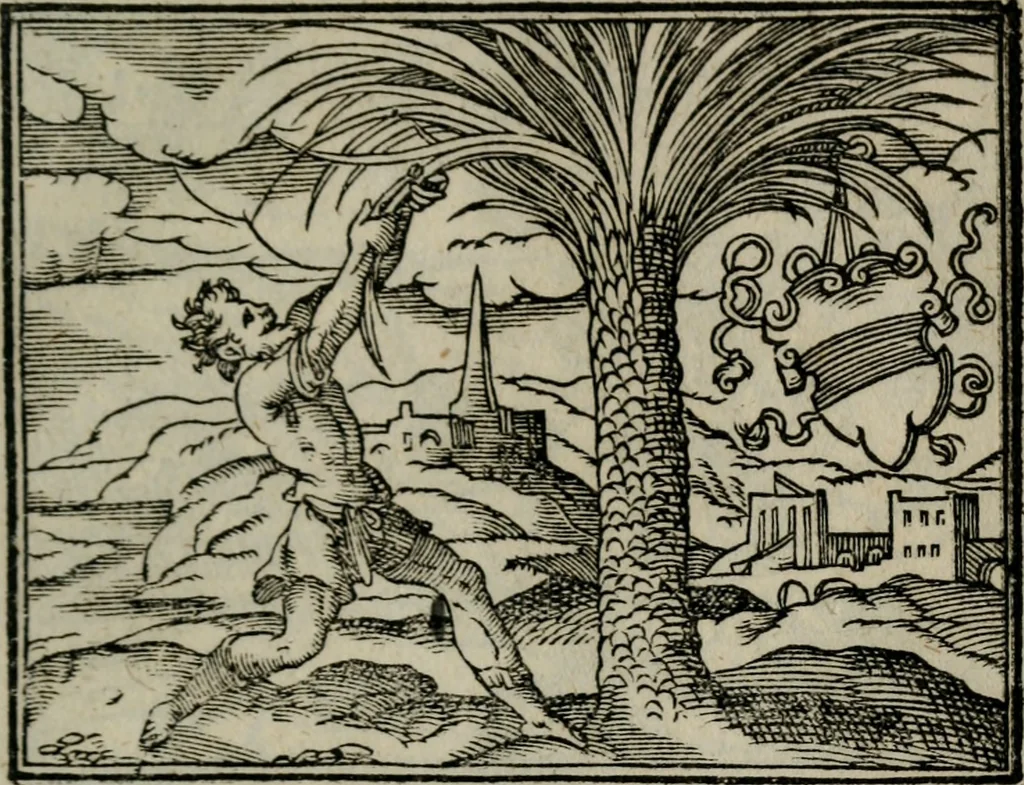 An illustration from Emblemata physico-ethica, hoc est, Naturae morum moderatricis picta praecepta : à Nicolao Taurello Montbelgardensi ... observata, & vario conscripta carmine, 1602, leaf 108
