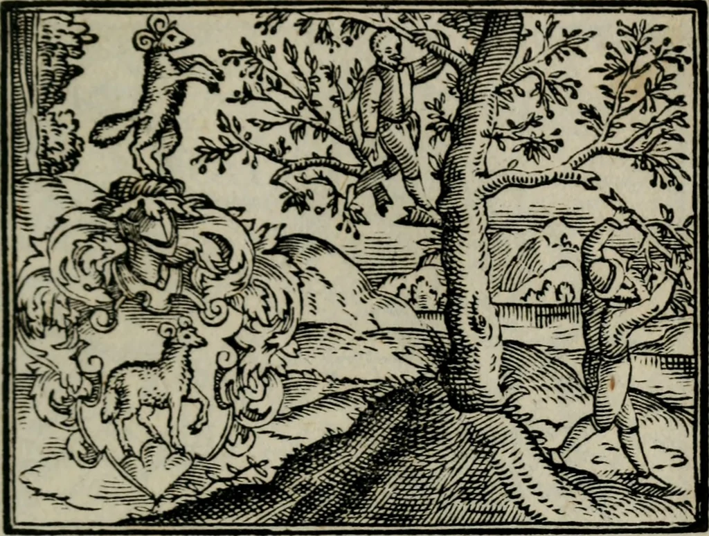 An illustration from Emblemata physico-ethica, hoc est, Naturae morum moderatricis picta praecepta : à Nicolao Taurello Montbelgardensi ... observata, & vario conscripta carmine, 1602, leaf 134