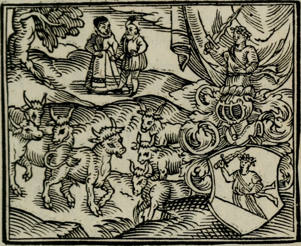 An illustration from Emblemata physico-ethica, hoc est, Naturae morum moderatricis picta praecepta : à Nicolao Taurello Montbelgardensi ... observata, & vario conscripta carmine, 1602, leaf 244