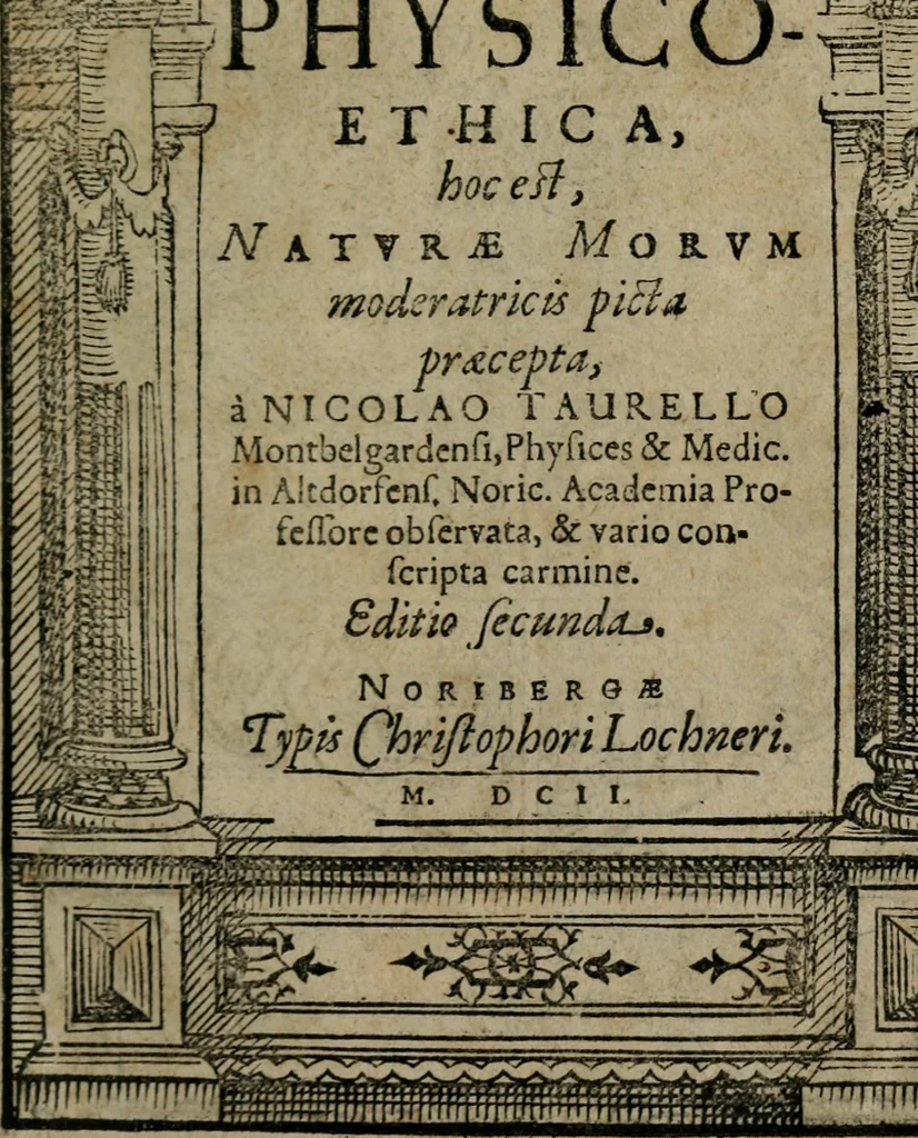 An illustration from Emblemata physico-ethica, hoc est, Naturae morum moderatricis picta praecepta : à Nicolao Taurello Montbelgardensi ... observata, & vario conscripta carmine, 1602, leaf 4