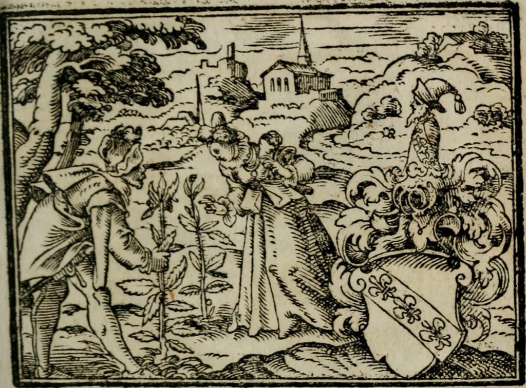 An illustration from Emblemata physico-ethica, hoc est, Naturae morum moderatricis picta praecepta : à Nicolao Taurello Montbelgardensi ... observata, & vario conscripta carmine, 1602, leaf 52