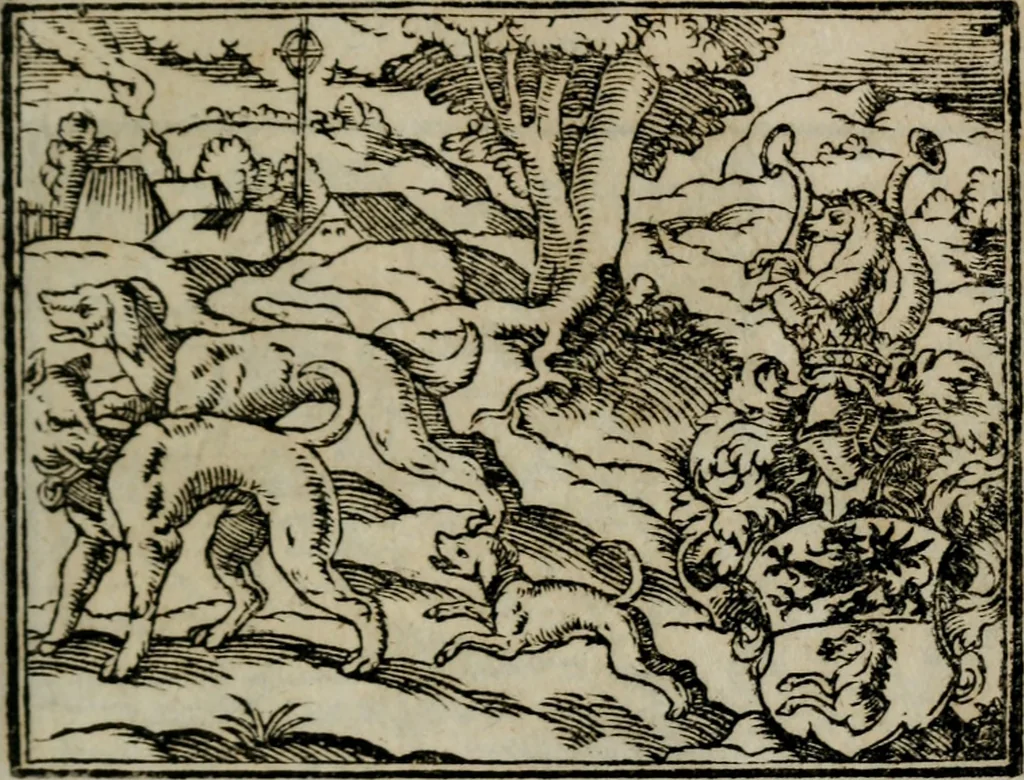 An illustration from Emblemata physico-ethica, hoc est, Naturae morum moderatricis picta praecepta : à Nicolao Taurello Montbelgardensi ... observata, & vario conscripta carmine, 1602, leaf 64