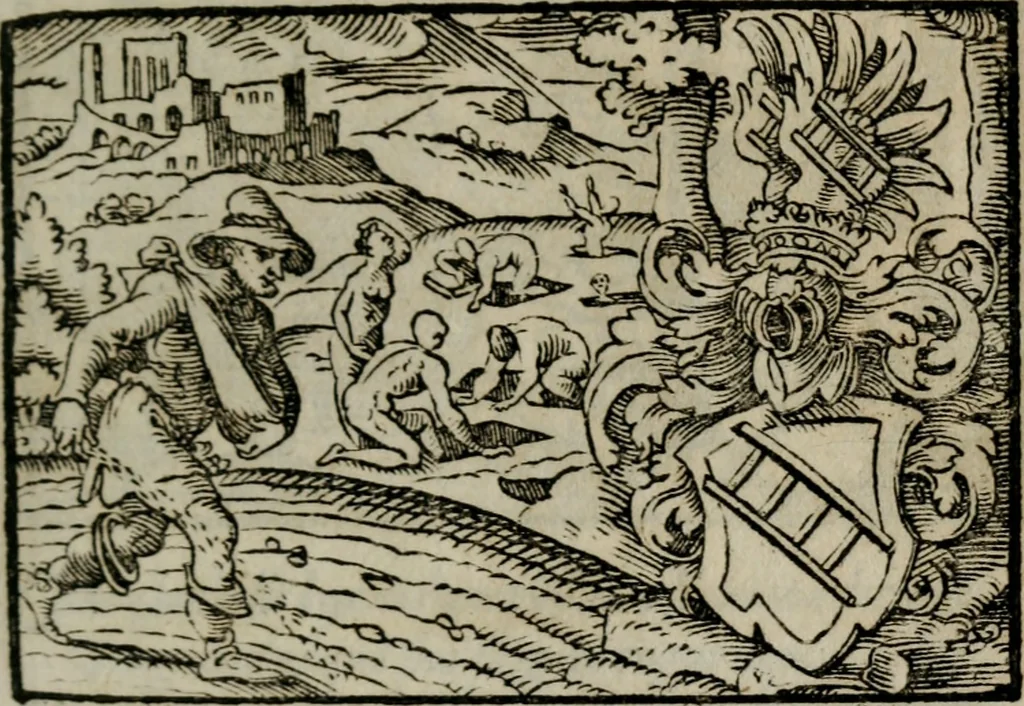 An illustration from Emblemata physico-ethica, hoc est, Naturae morum moderatricis picta praecepta : à Nicolao Taurello Montbelgardensi ... observata, & vario conscripta carmine, 1602, leaf 72
