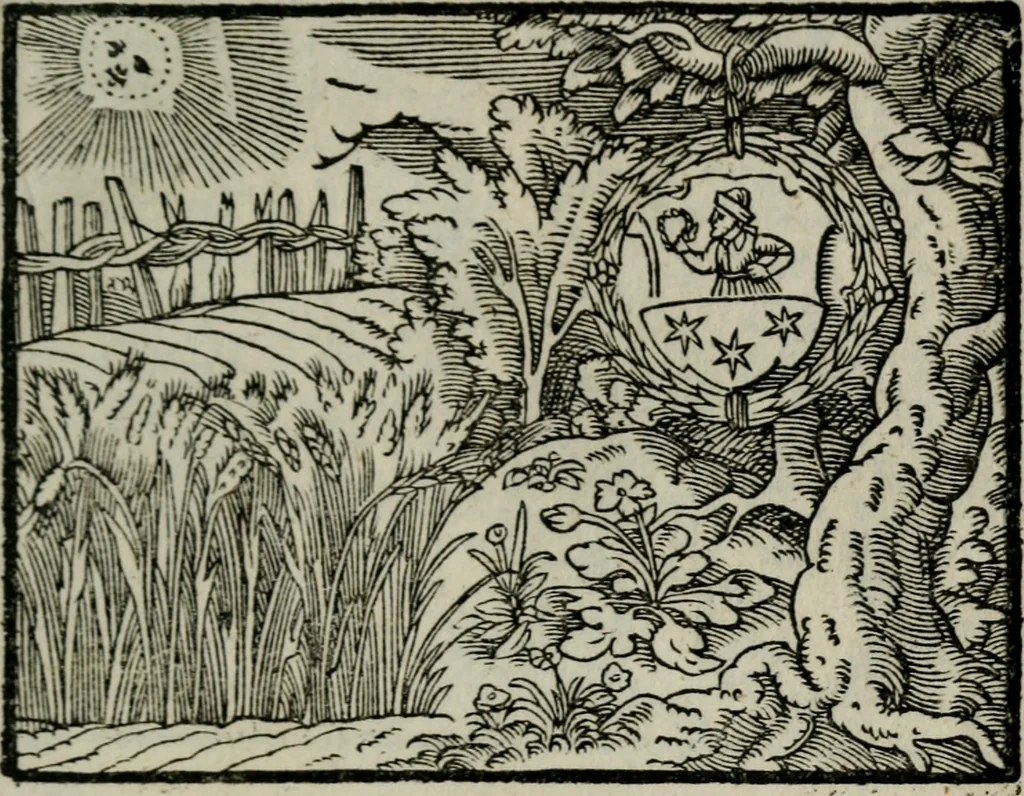An illustration from Emblemata physico-ethica, hoc est, Naturae morum moderatricis picta praecepta : à Nicolao Taurello Montbelgardensi ... observata, & vario conscripta carmine, 1602, leaf 92