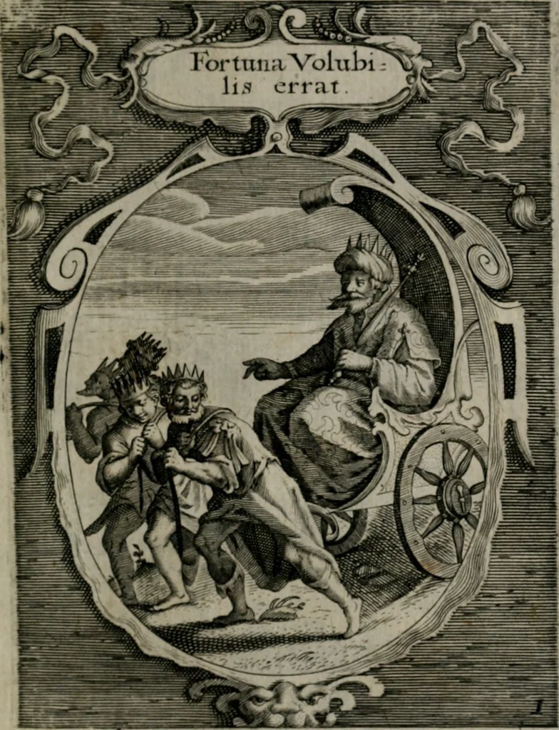An illustration from Emblemata politica : in aula magna Curiæ Norinbergensis depicta : quæ sacra virtutum suggerunt monita prudenter administrandi fortiterque defendendi rempublicam, 1617, leaf 20