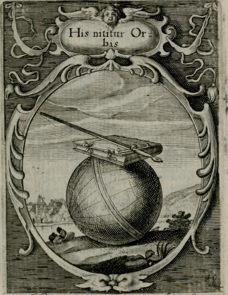 An illustration from Emblemata politica : in aula magna Curiæ Norinbergensis depicta : quæ sacra virtutum suggerunt monita prudenter administrandi fortiterque defendendi rempublicam, 1617, leaf 56