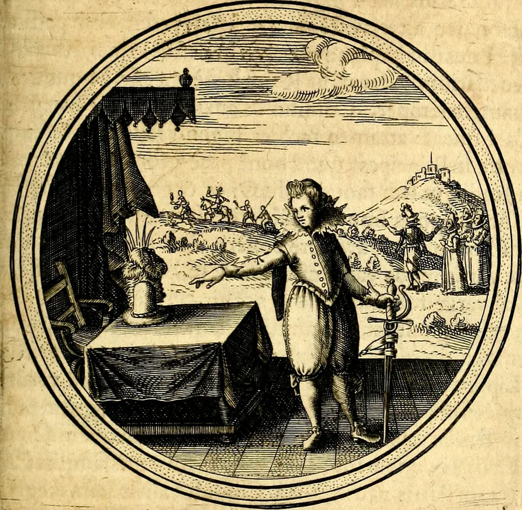 An illustration from Emblemata politica. Quibus ea, quae ad principatum spectant breviter demonstrantur singulor vero explicatio fusius proponitur. Opus novum, 1618, leaf 118