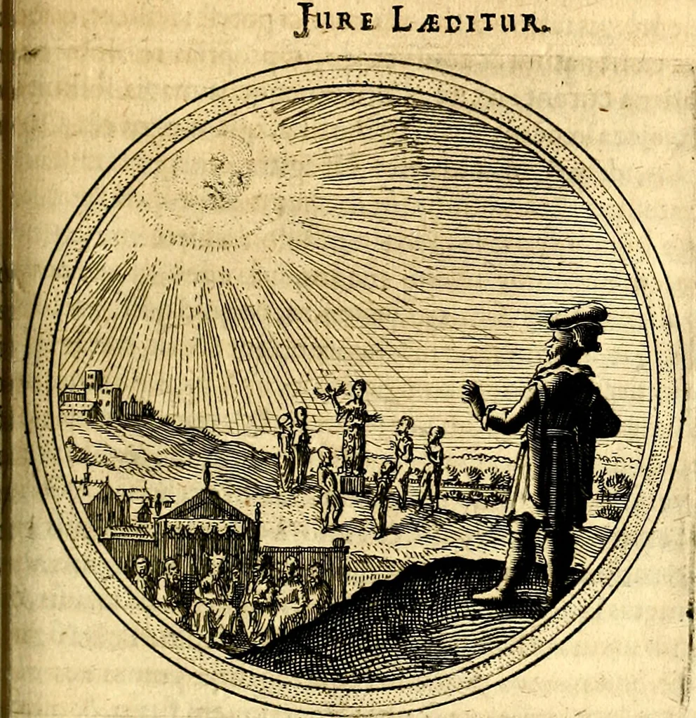 An illustration from Emblemata politica. Quibus ea, quae ad principatum spectant breviter demonstrantur singulor vero explicatio fusius proponitur. Opus novum, 1618, leaf 130