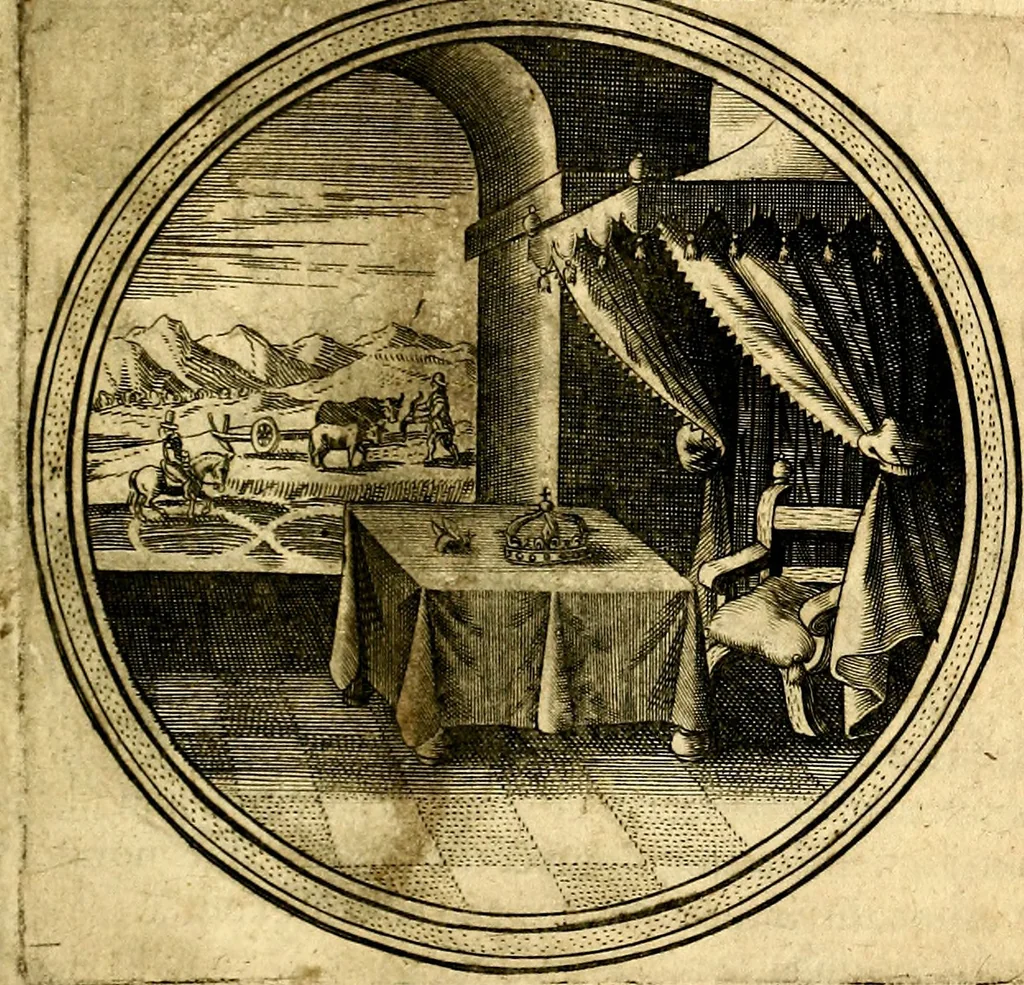 An illustration from Emblemata politica. Quibus ea, quae ad principatum spectant breviter demonstrantur singulor vero explicatio fusius proponitur. Opus novum, 1618, leaf 14