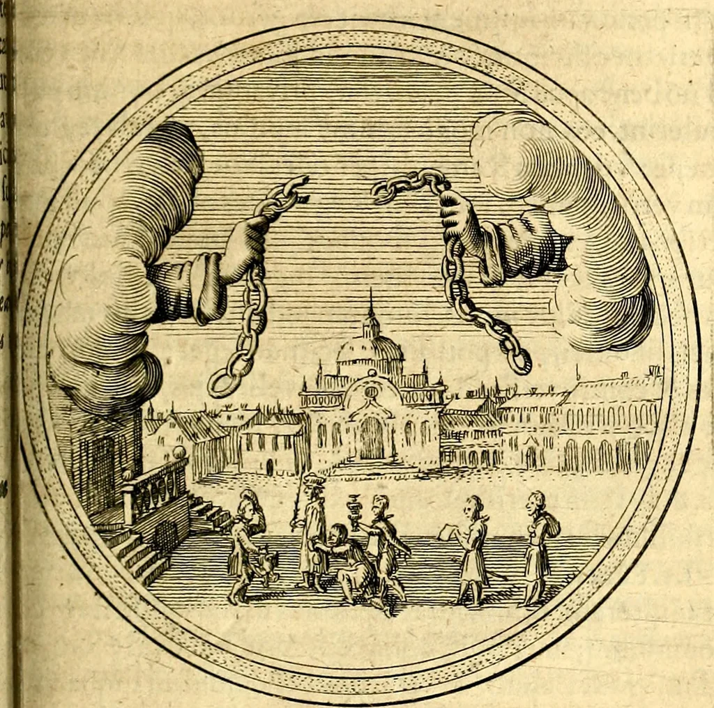 An illustration from Emblemata politica. Quibus ea, quae ad principatum spectant breviter demonstrantur singulor vero explicatio fusius proponitur. Opus novum, 1618, leaf 142