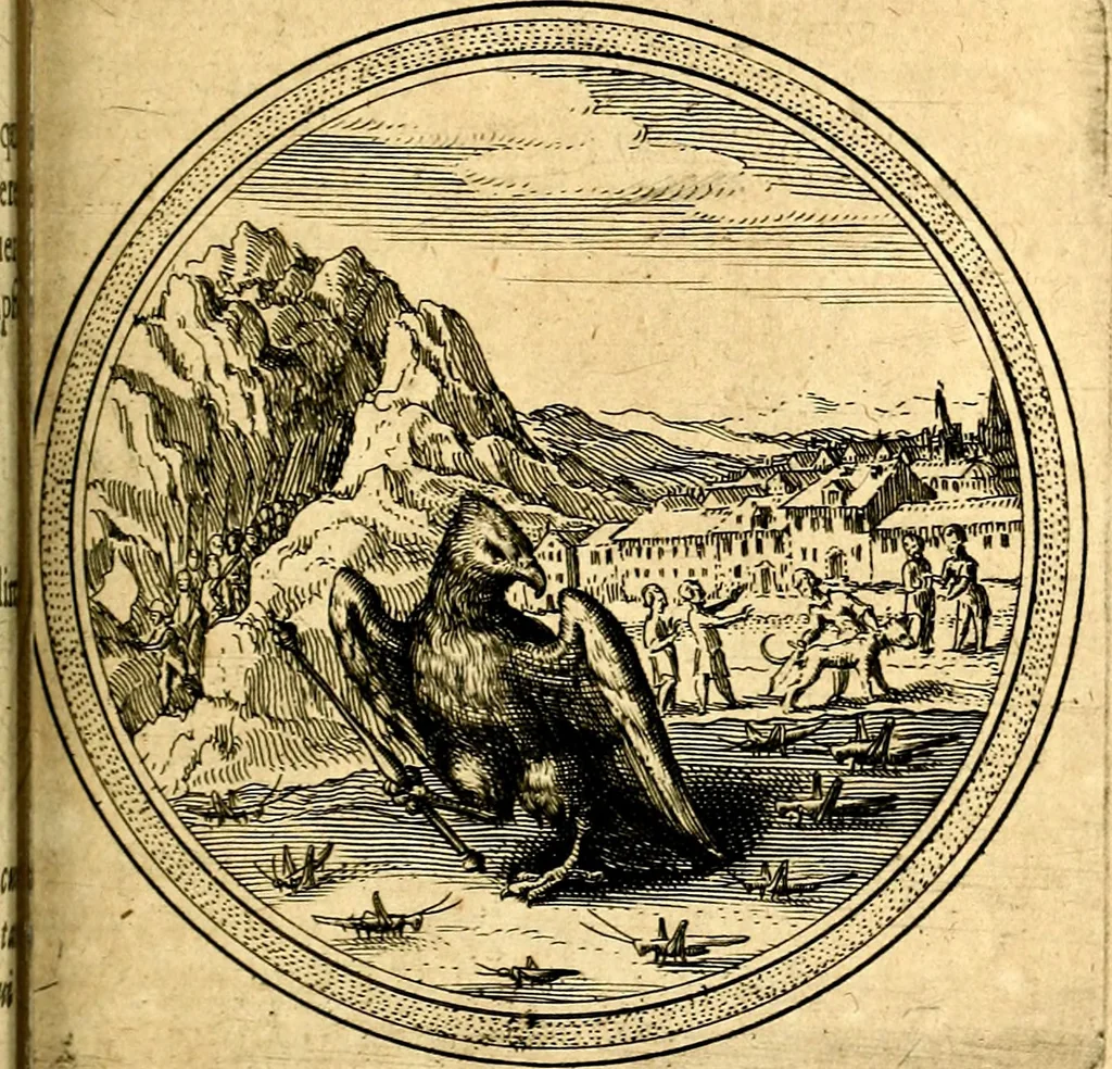 An illustration from Emblemata politica. Quibus ea, quae ad principatum spectant breviter demonstrantur singulor vero explicatio fusius proponitur. Opus novum, 1618, leaf 158
