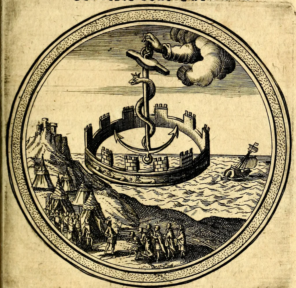 An illustration from Emblemata politica. Quibus ea, quae ad principatum spectant breviter demonstrantur singulor vero explicatio fusius proponitur. Opus novum, 1618, leaf 22