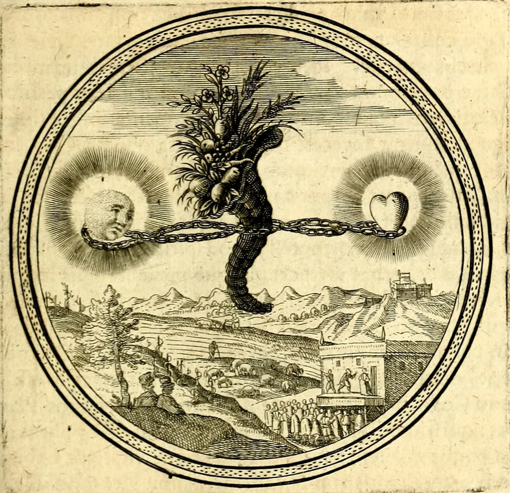 An illustration from Emblemata politica. Quibus ea, quae ad principatum spectant breviter demonstrantur singulor vero explicatio fusius proponitur. Opus novum, 1618, leaf 38