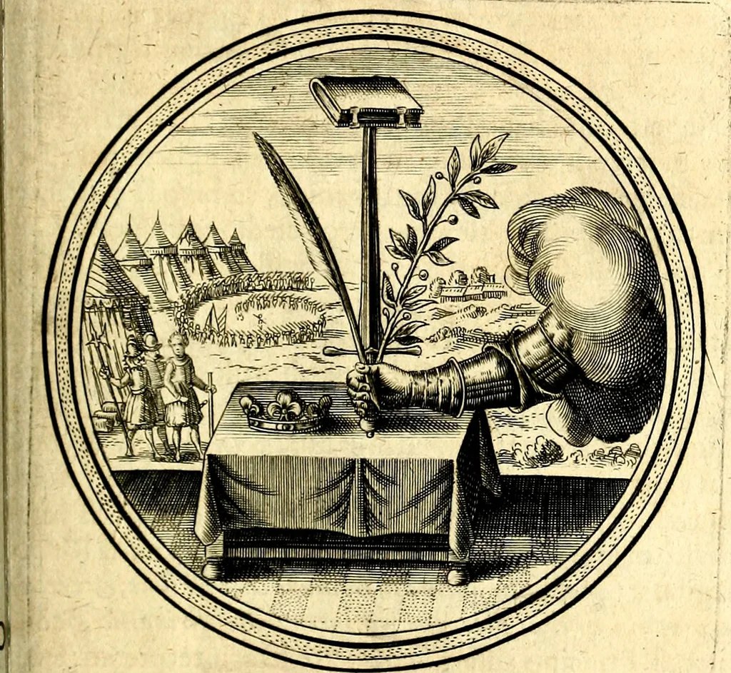 An illustration from Emblemata politica. Quibus ea, quae ad principatum spectant breviter demonstrantur singulor vero explicatio fusius proponitur. Opus novum, 1618, leaf 42