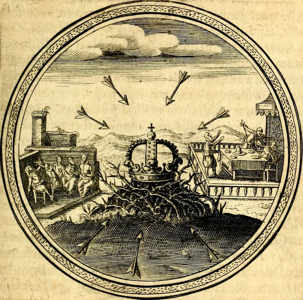 An illustration from Emblemata politica. Quibus ea, quae ad principatum spectant breviter demonstrantur singulor vero explicatio fusius proponitur. Opus novum, 1618, leaf 46