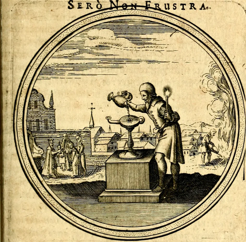 An illustration from Emblemata politica. Quibus ea, quae ad principatum spectant breviter demonstrantur singulor vero explicatio fusius proponitur. Opus novum, 1618, leaf 90