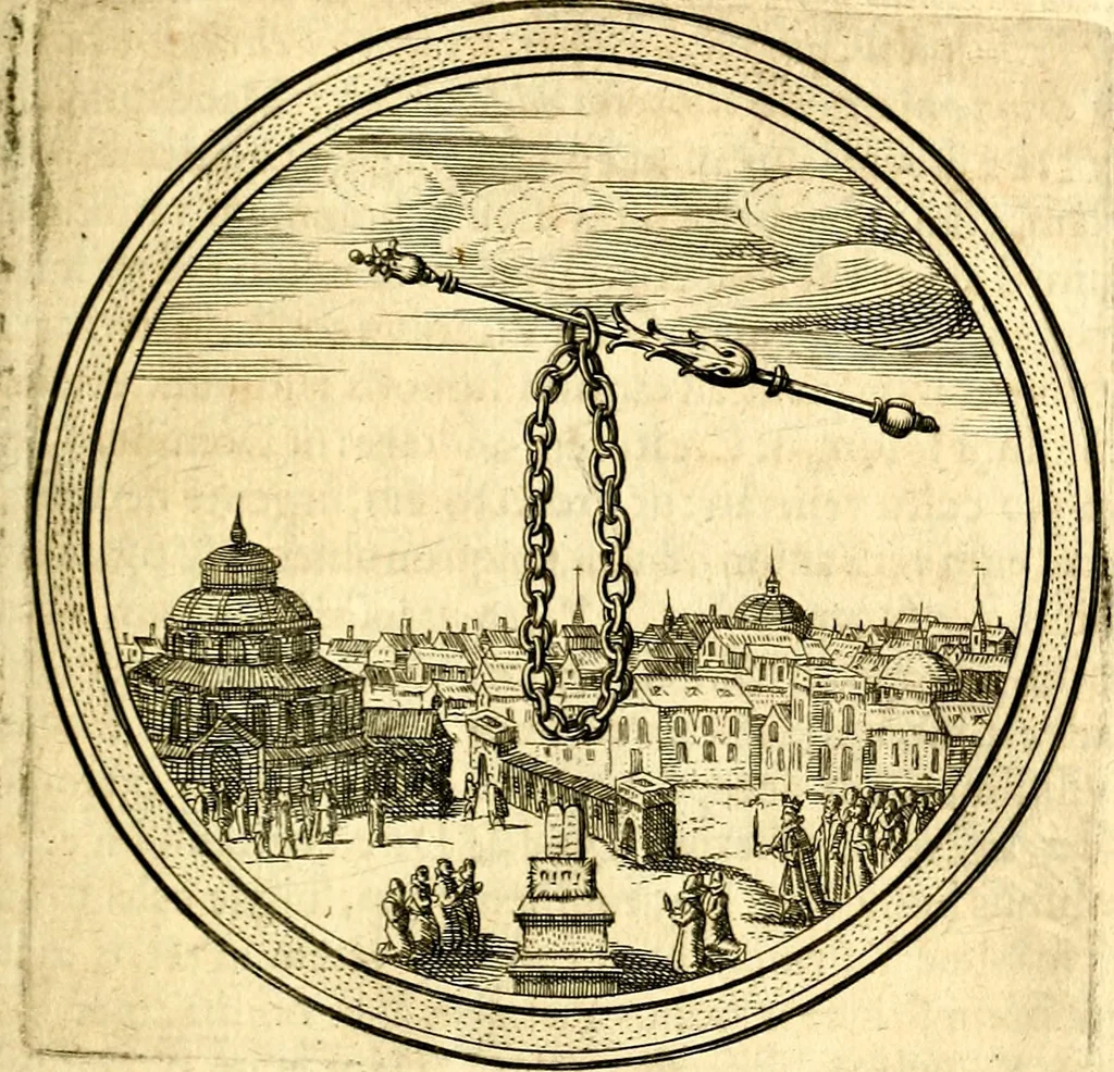 An illustration from Emblemata politica. Quibus ea, quae ad principatum spectant breviter demonstrantur singulor vero explicatio fusius proponitur. Opus novum, 1618, leaf 98