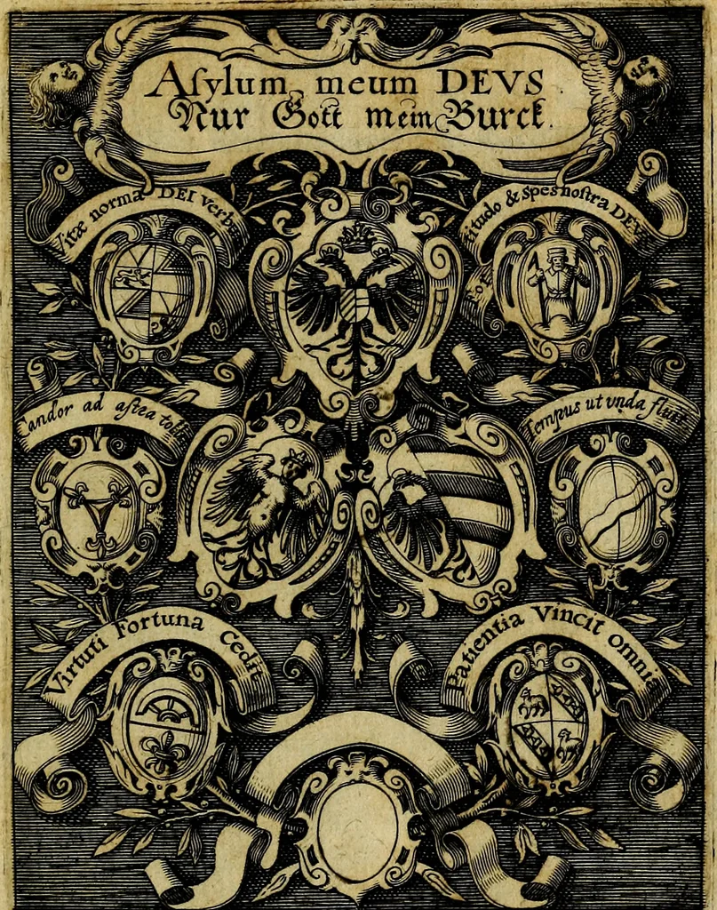 An illustration from Emblemata politica : in aula magna Curiae Noribergensis depicta, quae sacra viritutum suggerunt monita prudenter administrandi fortiterque defendendi rempublicam, 1617, leaf 10