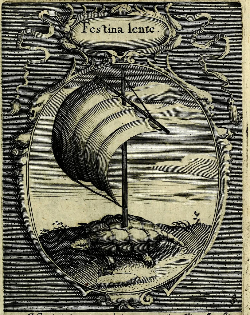 An illustration from Emblemata politica : in aula magna Curiae Noribergensis depicta, quae sacra viritutum suggerunt monita prudenter administrandi fortiterque defendendi rempublicam, 1617, leaf 36