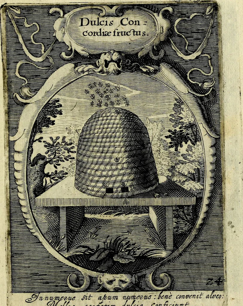 An illustration from Emblemata politica : in aula magna Curiae Noribergensis depicta, quae sacra viritutum suggerunt monita prudenter administrandi fortiterque defendendi rempublicam, 1617, leaf 68