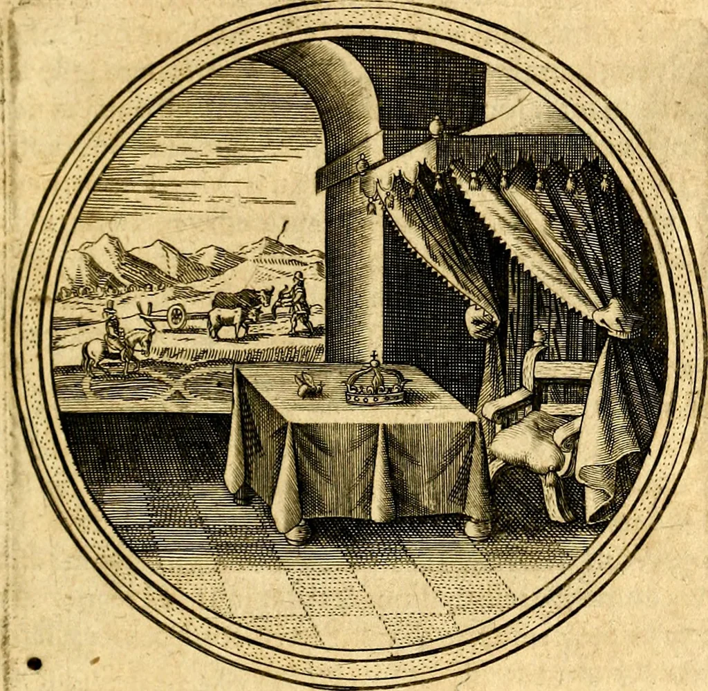 An illustration from Emblemata politica. Quibus ea, quae ad principatum spectant breviter demonstrantur singulor vero explicatio fusius proponitur. Opus novum, 1618, leaf 14