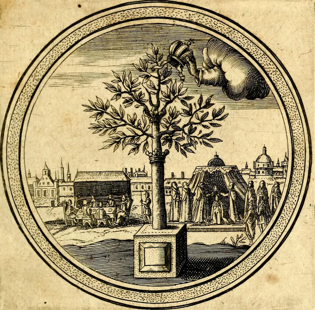 An illustration from Emblemata politica. Quibus ea, quae ad principatum spectant breviter demonstrantur singulor vero explicatio fusius proponitur. Opus novum, 1618, leaf 18