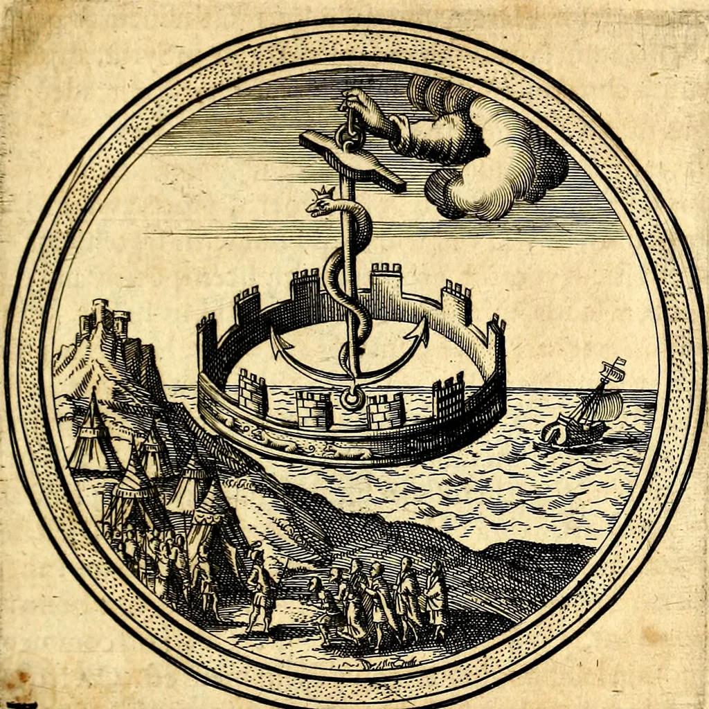 An illustration from Emblemata politica. Quibus ea, quae ad principatum spectant breviter demonstrantur singulor vero explicatio fusius proponitur. Opus novum, 1618, leaf 22