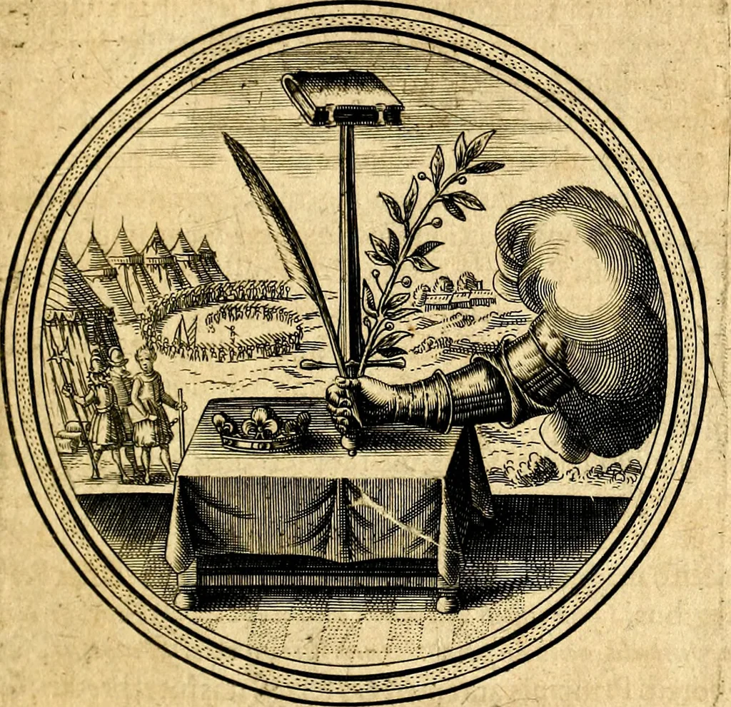 An illustration from Emblemata politica. Quibus ea, quae ad principatum spectant breviter demonstrantur singulor vero explicatio fusius proponitur. Opus novum, 1618, leaf 42