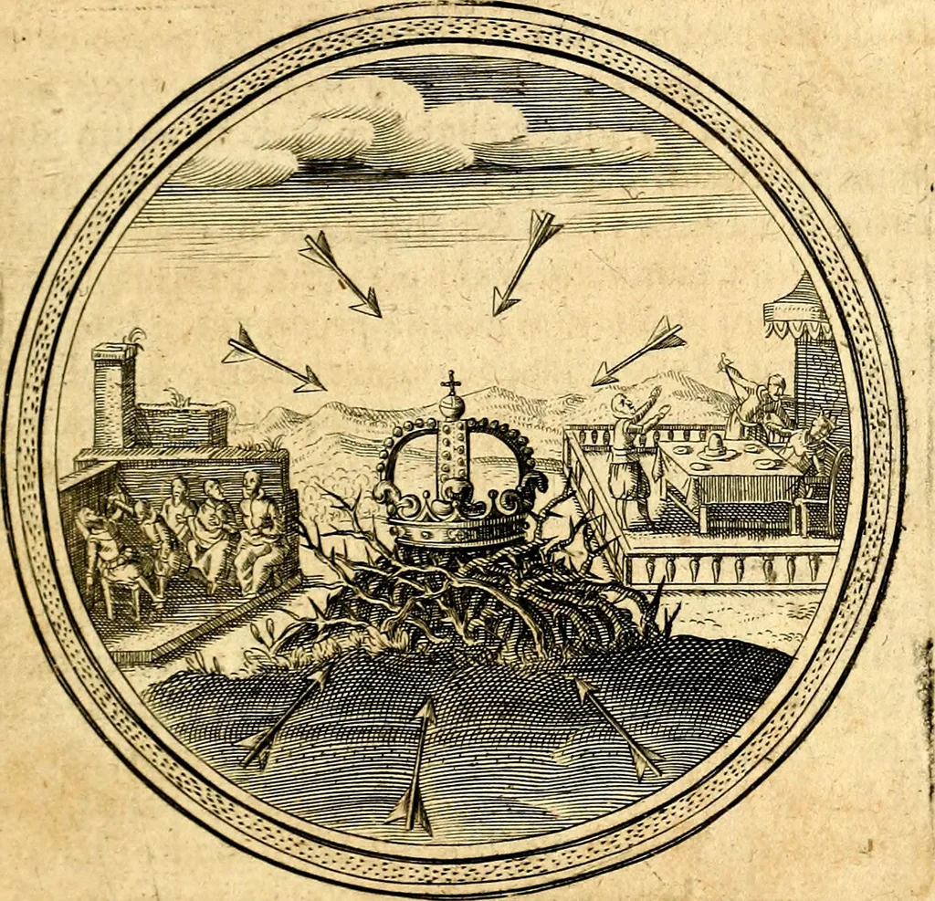 An illustration from Emblemata politica. Quibus ea, quae ad principatum spectant breviter demonstrantur singulor vero explicatio fusius proponitur. Opus novum, 1618, leaf 46