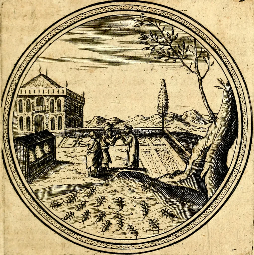 An illustration from Emblemata politica. Quibus ea, quae ad principatum spectant breviter demonstrantur singulor vero explicatio fusius proponitur. Opus novum, 1618, leaf 62