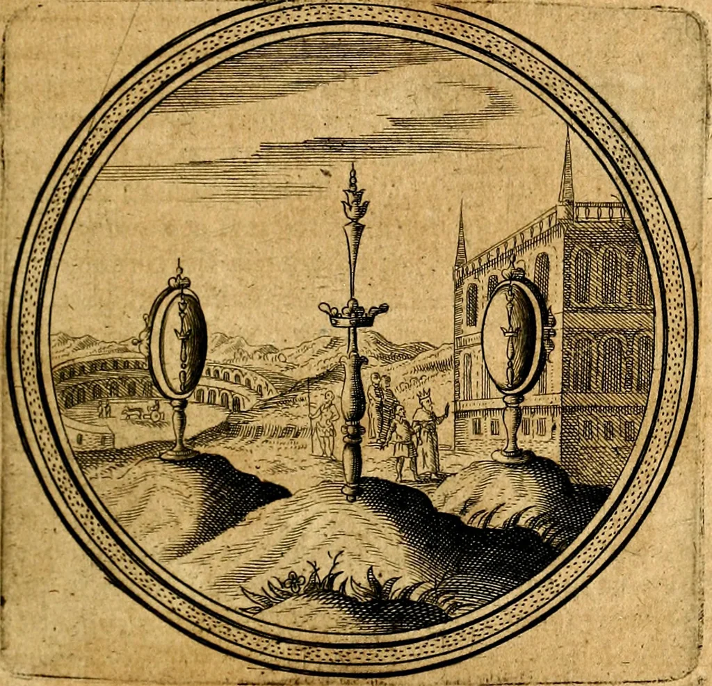 An illustration from Emblemata politica. Quibus ea, quae ad principatum spectant breviter demonstrantur singulor vero explicatio fusius proponitur. Opus novum, 1618, leaf 82