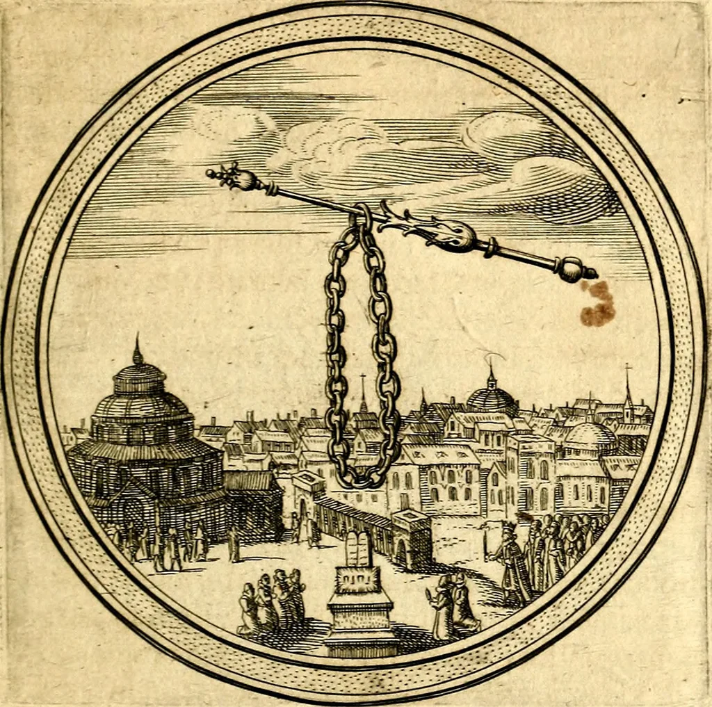 An illustration from Emblemata politica. Quibus ea, quae ad principatum spectant breviter demonstrantur singulor vero explicatio fusius proponitur. Opus novum, 1618, leaf 98