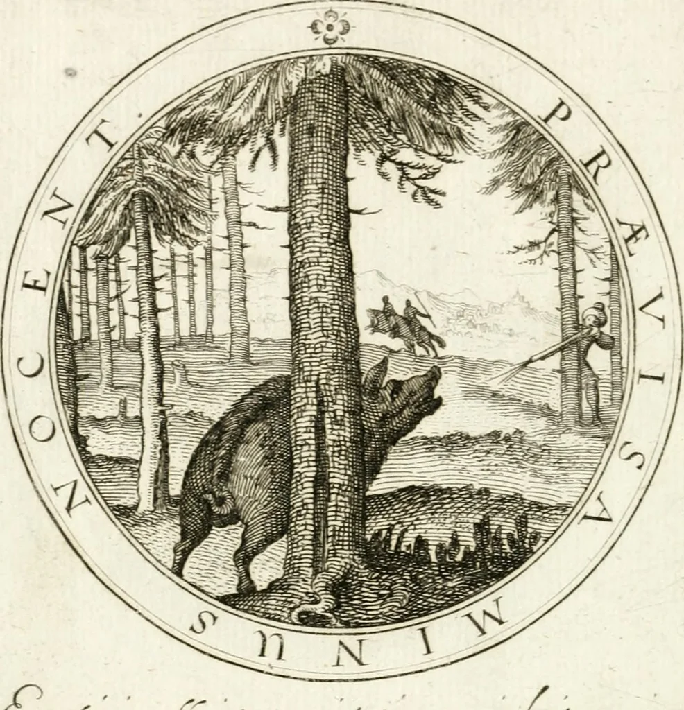 An illustration from Emblemata pro toga et sago, 1690, leaf 75