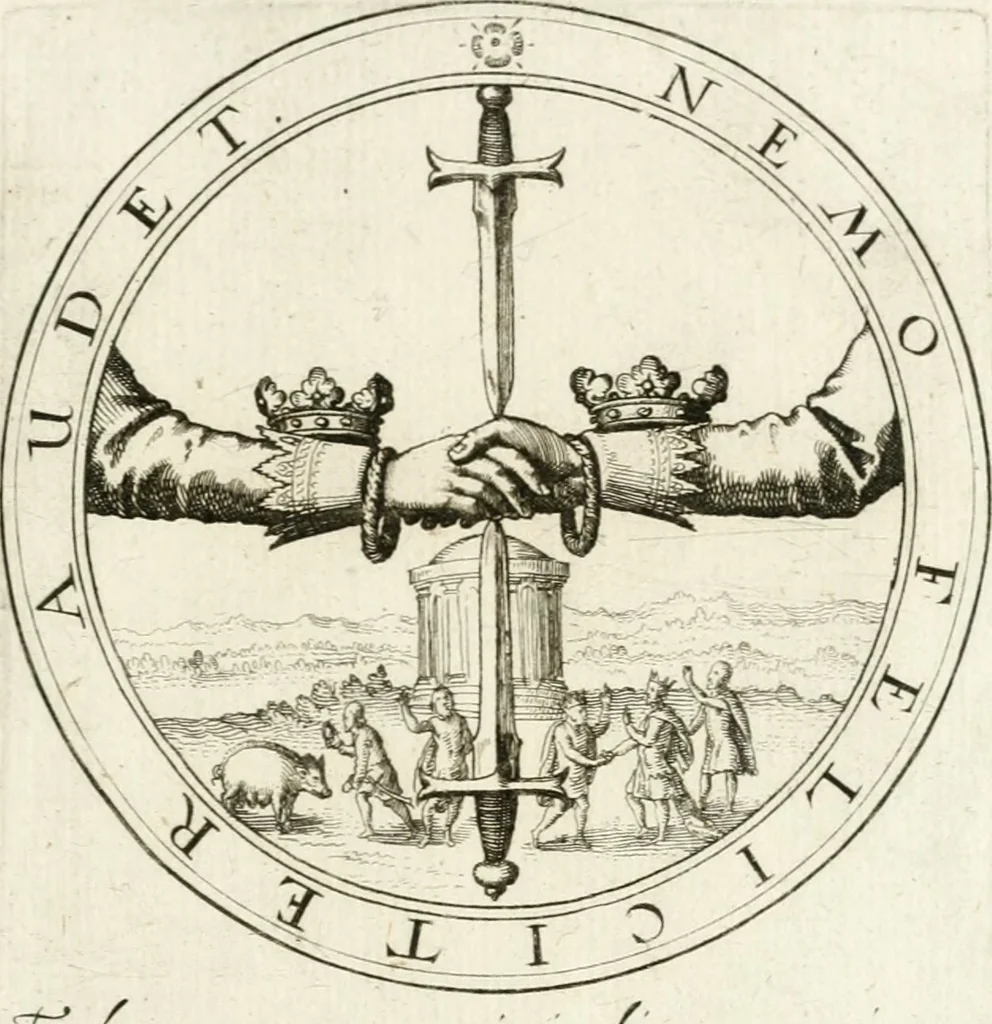 An illustration from Emblemata pro toga et sago, 1690, leaf 96