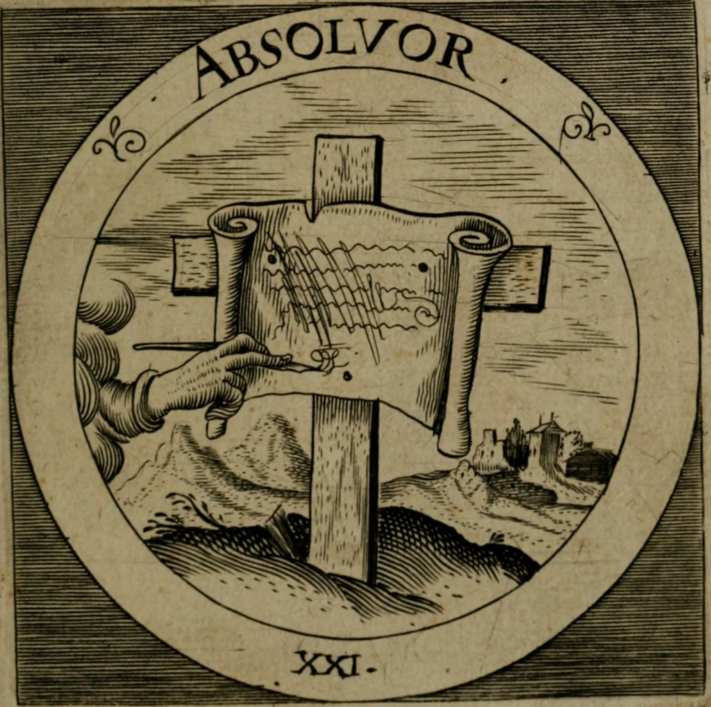 An illustration from Emblemata sacra : hoc est, decades quinque emblematum ex sacra scriptura, de dulcissimo nomine & cruce Jesu Christi, figuris aeneis incisorum ..., 1624, leaf 100