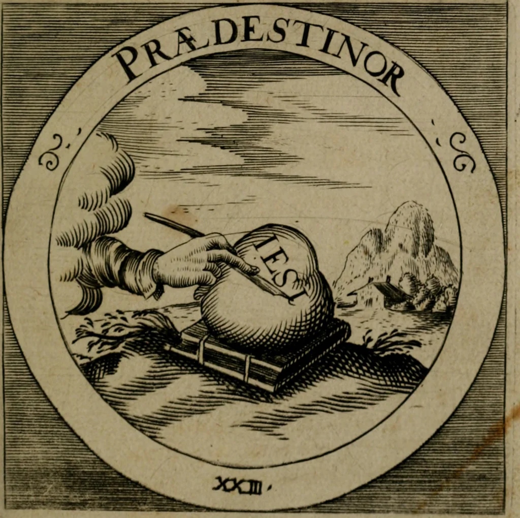 An illustration from Emblemata sacra : hoc est, decades quinque emblematum ex sacra scriptura, de dulcissimo nomine & cruce Jesu Christi, figuris aeneis incisorum ..., 1624, leaf 108