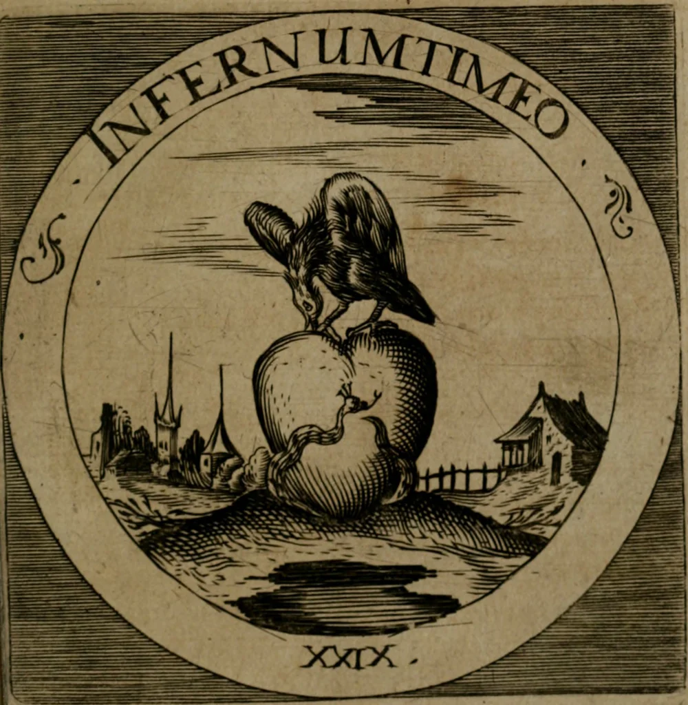 An illustration from Emblemata sacra : hoc est, decades quinque emblematum ex sacra scriptura, de dulcissimo nomine & cruce Jesu Christi, figuris aeneis incisorum ..., 1624, leaf 132