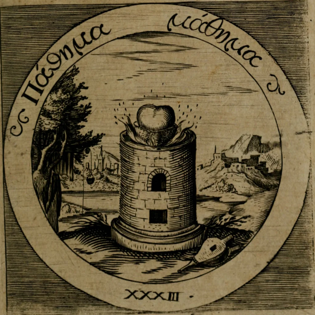 An illustration from Emblemata sacra : hoc est, decades quinque emblematum ex sacra scriptura, de dulcissimo nomine & cruce Jesu Christi, figuris aeneis incisorum ..., 1624, leaf 148